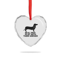 Funny Dachshund Dog Dad Heart Crystal Glass Ornament Real Men Play With Their Wiener Pet Father Gag Gift - Wonder Print Shop