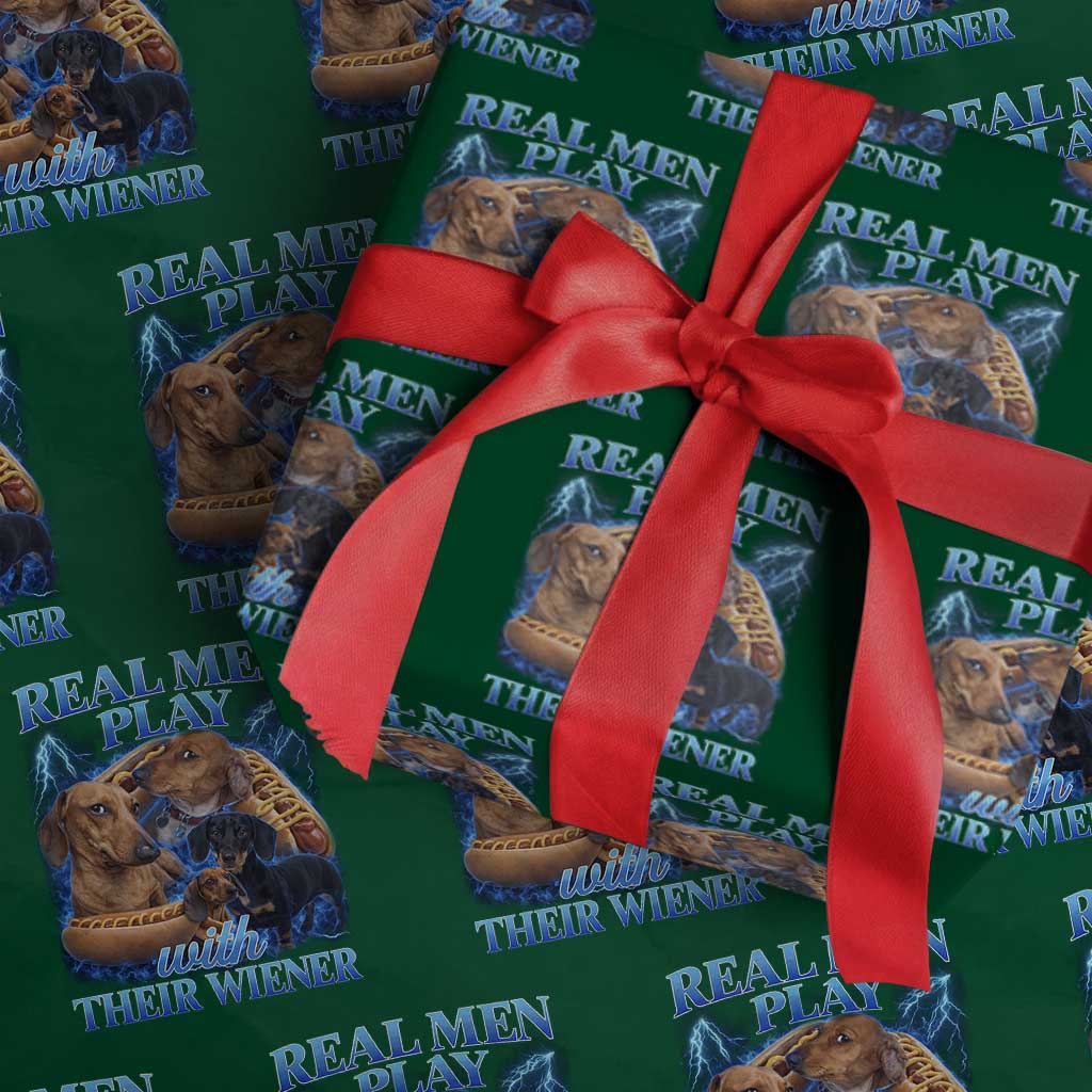 Funny Dachshund Dog Dad Wrapping Paper Roll Real Men Play With Their Wiener Funny Offensive - Wonder Print Shop