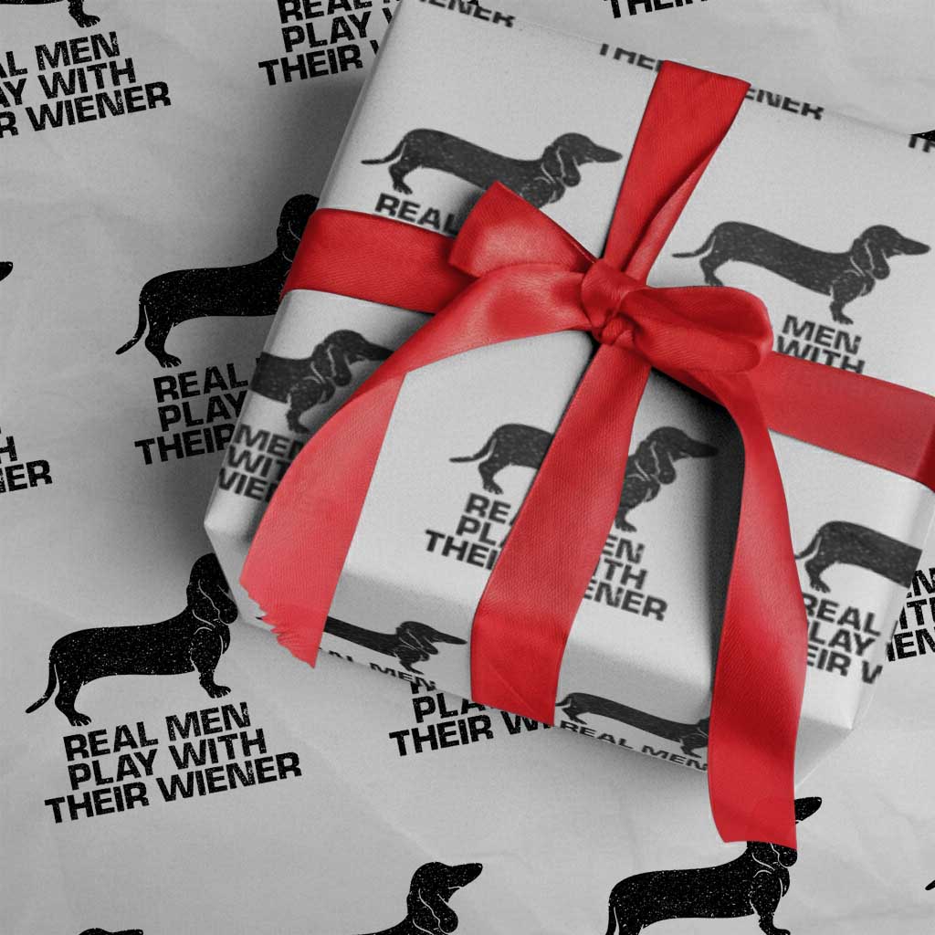 Funny Dachshund Dog Dad Wrapping Paper Roll Real Men Play With Their Wiener Pet Father Gag Gift - Wonder Print Shop