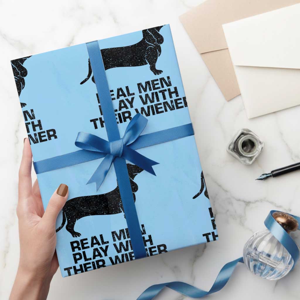 Funny Dachshund Dog Dad Wrapping Paper Roll Real Men Play With Their Wiener Pet Father Gag Gift - Wonder Print Shop