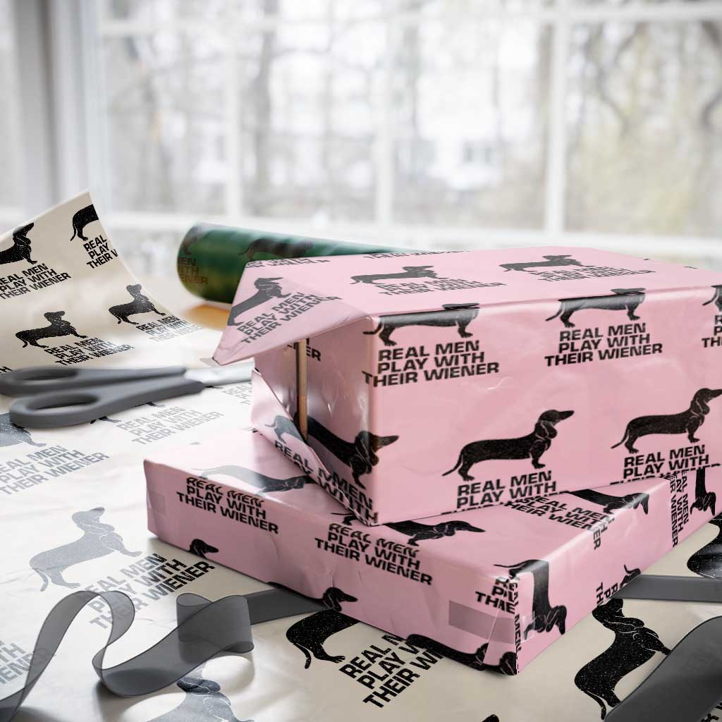 Funny Dachshund Dog Dad Wrapping Paper Roll Real Men Play With Their Wiener Pet Father Gag Gift - Wonder Print Shop