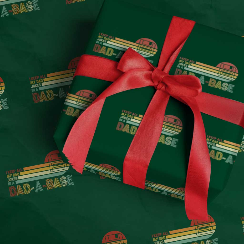 Funny Dad Jokes In A Dad-a-base Wrapping Paper Roll Retro Vintage Fathers Day - Wonder Print Shop
