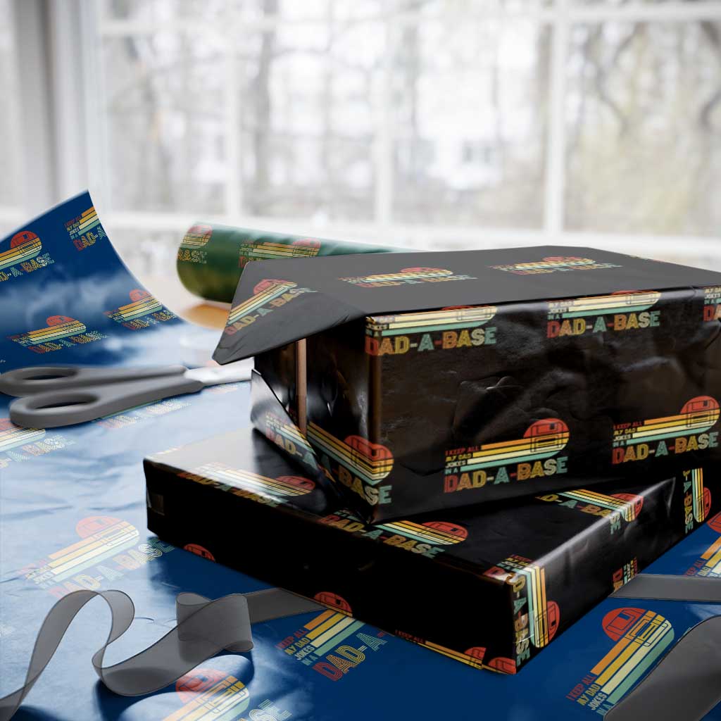 Funny Dad Jokes In A Dad-a-base Wrapping Paper Roll Retro Vintage Fathers Day - Wonder Print Shop