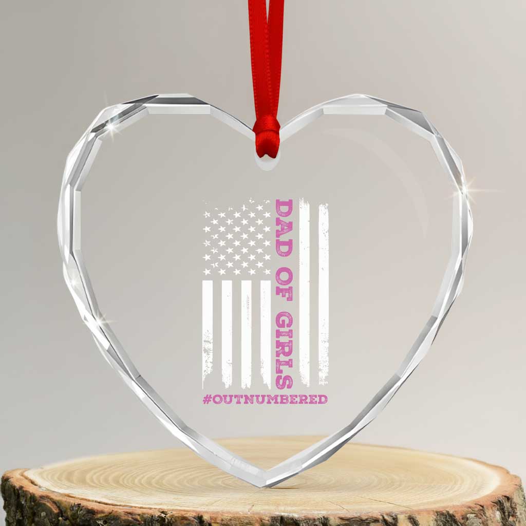 Funny Dad Of Girls Outnumbered Heart Crystal Glass Ornament Vintage American Flag Father's Day