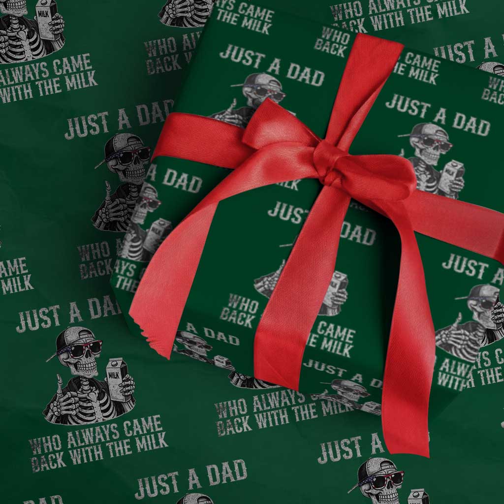 Funny Dad Wrapping Paper Roll Just A Dad Who Always Came Back With The Milk Skeleton American Flag - Wonder Print Shop