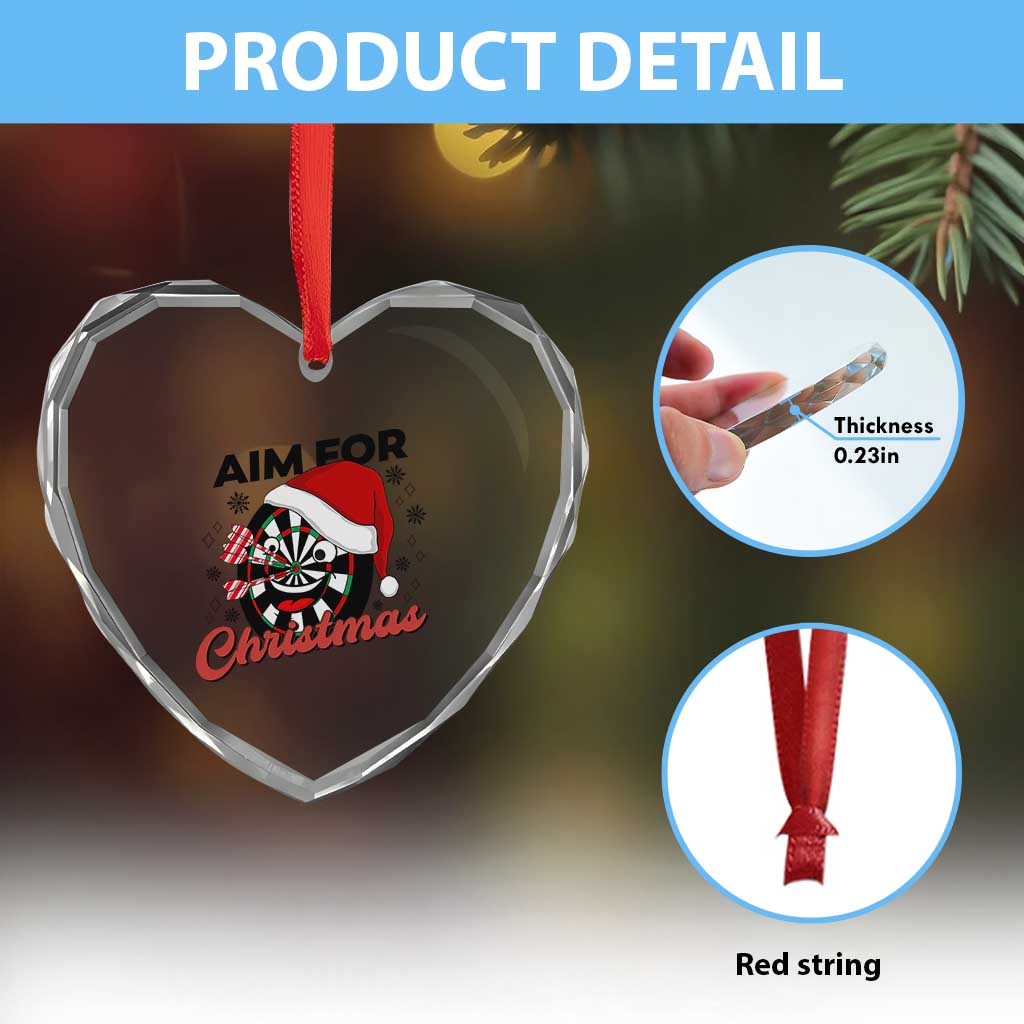 Funny Dart Player Aim For Christmas Heart Crystal Glass Ornament Gift For Dartist - Wonder Print Shop