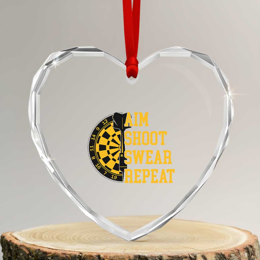 Funny Darts Retro Vintage Heart Crystal Glass Ornament Aim Shoot Swear Repeat Dartist Gift - Wonder Print Shop