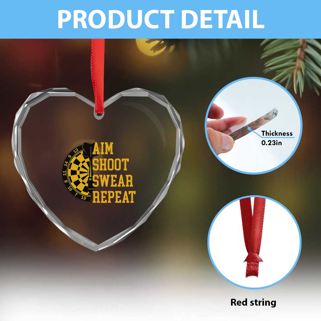Funny Darts Retro Vintage Heart Crystal Glass Ornament Aim Shoot Swear Repeat Dartist Gift - Wonder Print Shop