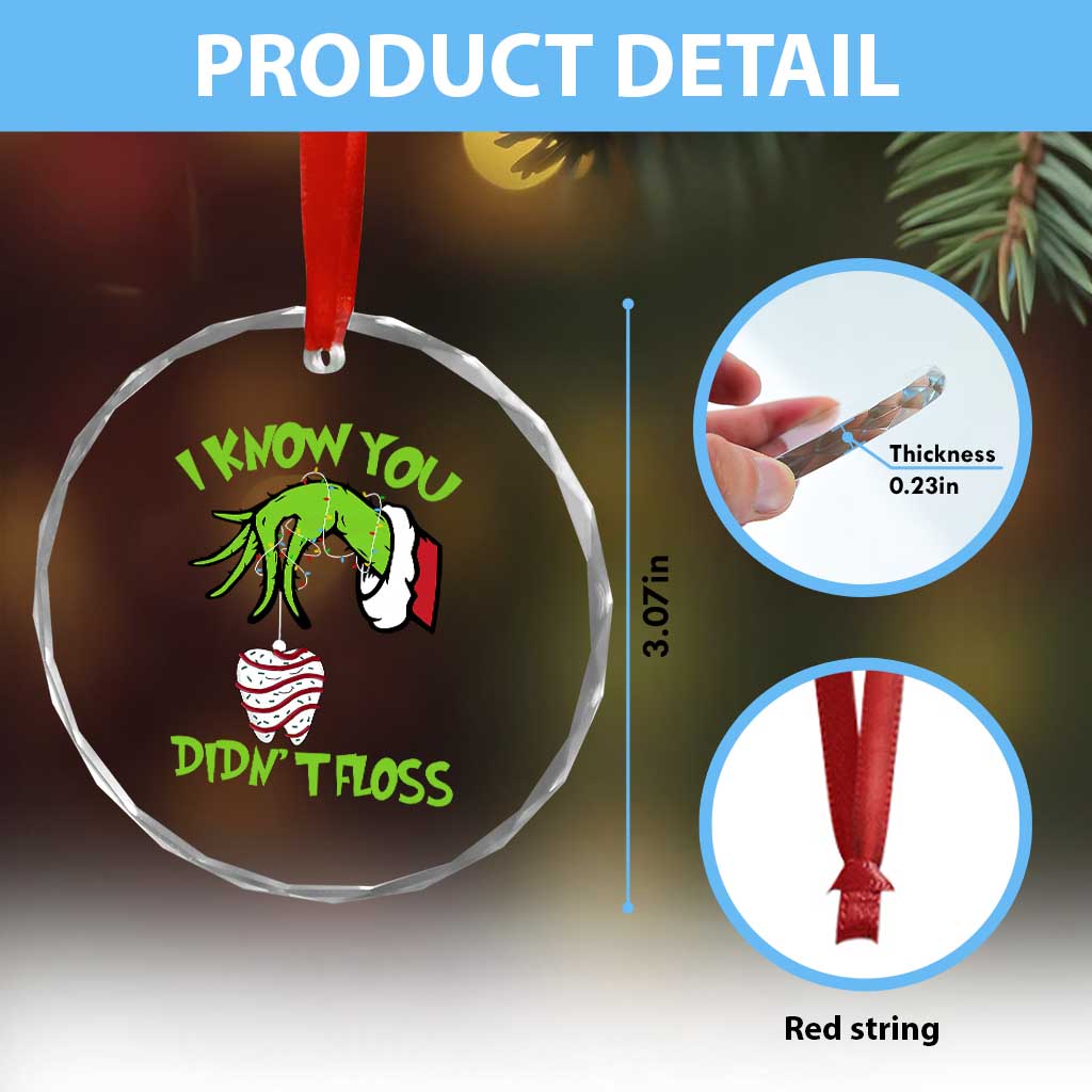 Funny Dental Christmas Crystal Glass Ornament I Know You Didnt Floss Dentist Holiday Humor - Wonder Print Shop