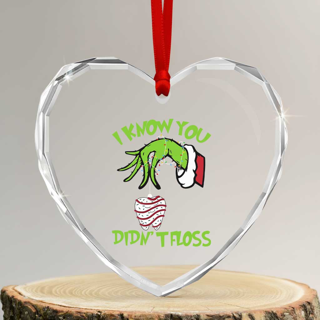 Funny Dental Christmas Heart Crystal Glass Ornament I Know You Didnt Floss Dentist Holiday Humor - Wonder Print Shop