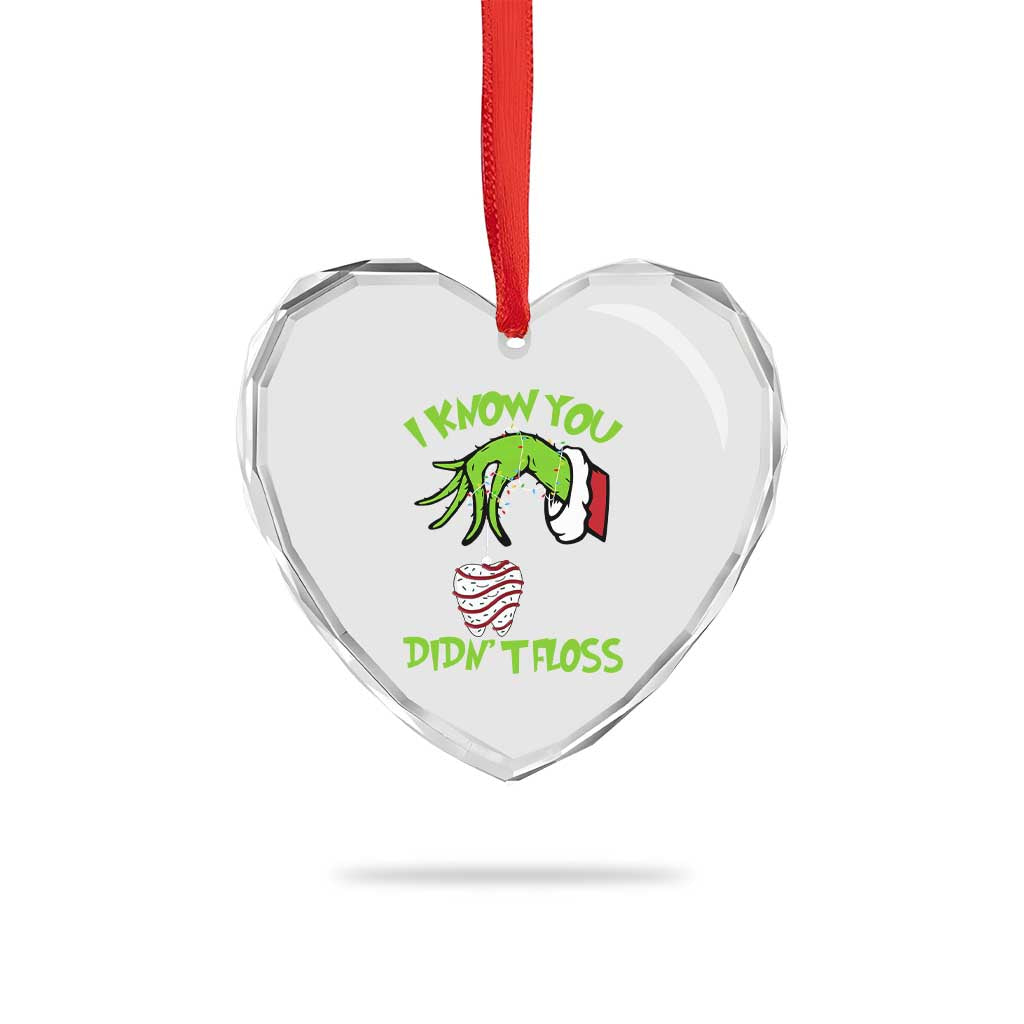 Funny Dental Christmas Heart Crystal Glass Ornament I Know You Didnt Floss Dentist Holiday Humor - Wonder Print Shop