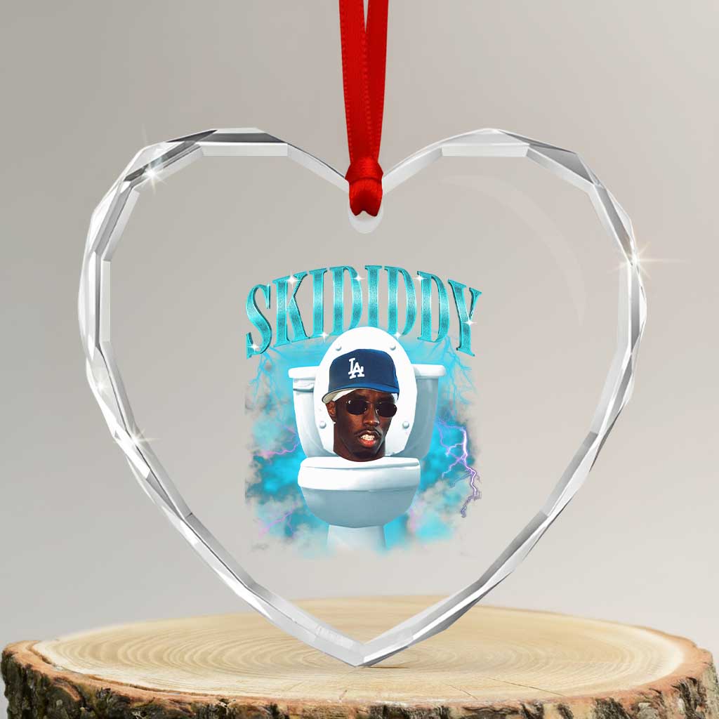 Funny Diddy Heart Crystal Glass Ornament Diddy Skibidi Toilet Bootleg Meme - Wonder Print Shop
