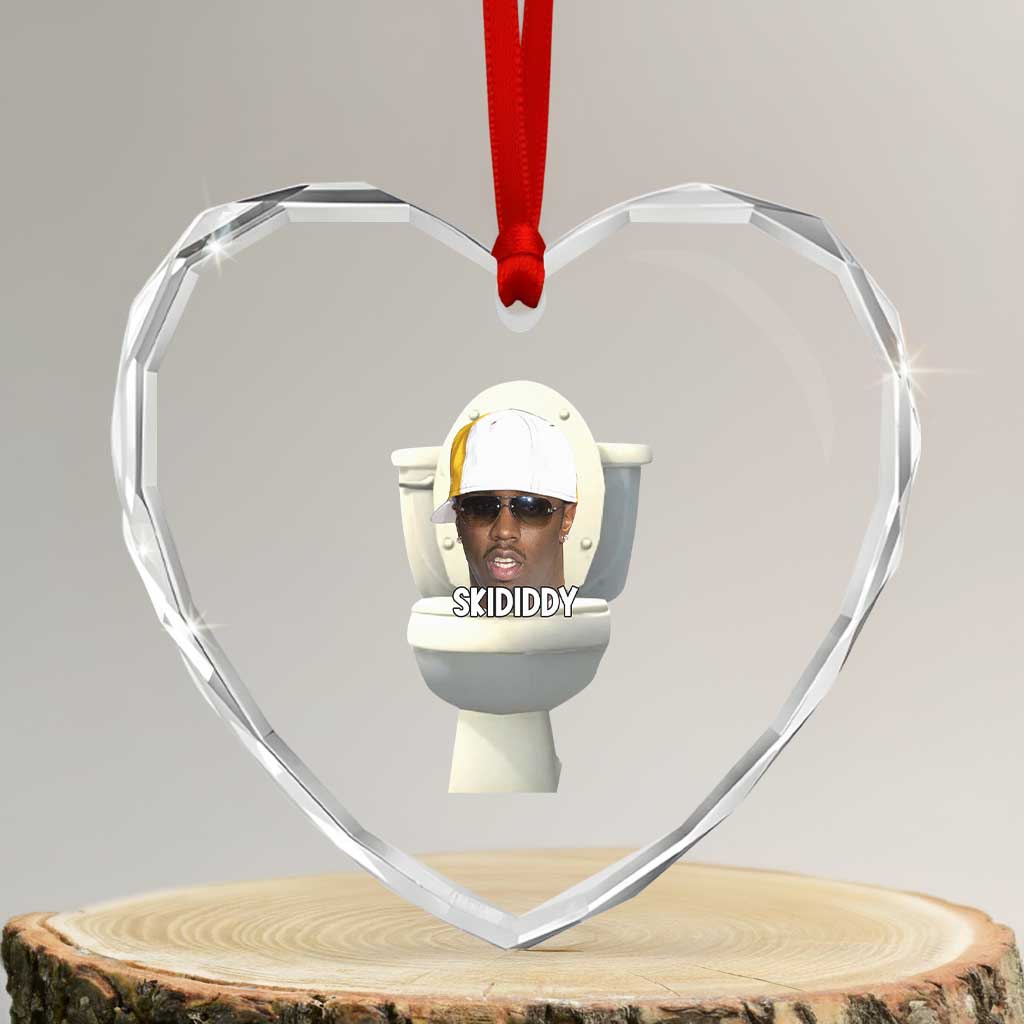 Funny Diddy Heart Crystal Glass Ornament Diddy Skibidi Toilet Meme - Wonder Print Shop