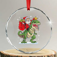 Funny Dinosaur Christmas Santa Claus Riding Dino Crystal Glass Ornament - Wonder Print Shop