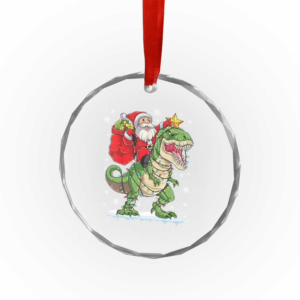 Funny Dinosaur Christmas Santa Claus Riding Dino Crystal Glass Ornament - Wonder Print Shop