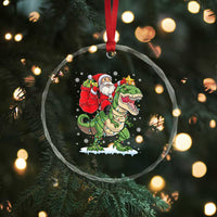 Funny Dinosaur Christmas Santa Claus Riding Dino Crystal Glass Ornament - Wonder Print Shop