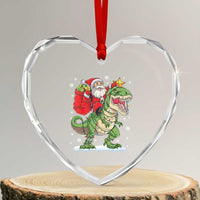 Funny Dinosaur Christmas Santa Claus Riding Dino Heart Crystal Glass Ornament - Wonder Print Shop