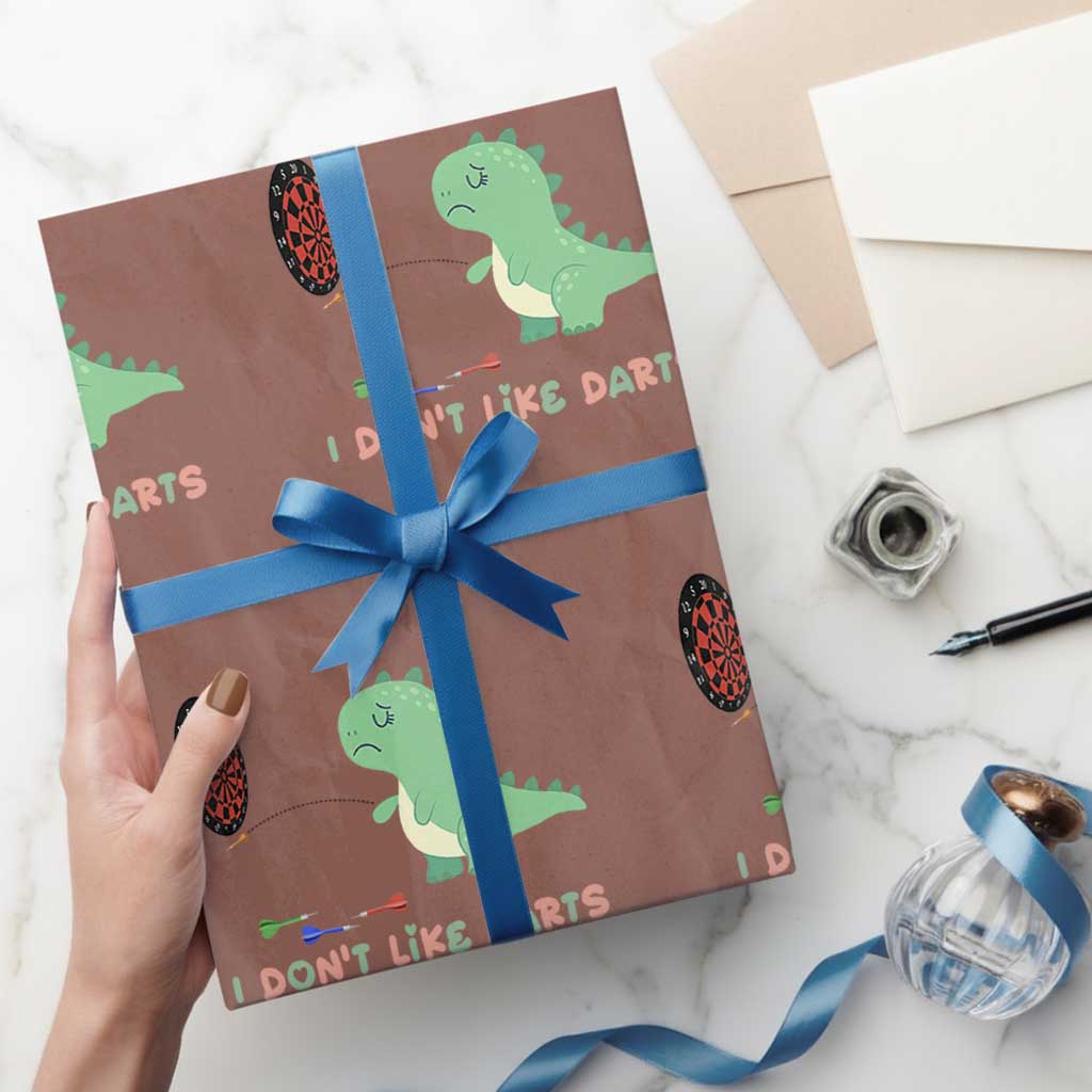 Funny Dinosaur Dartist Player Gift Wrapping Paper Roll I Do Not Like Darts - Wonder Print Shop