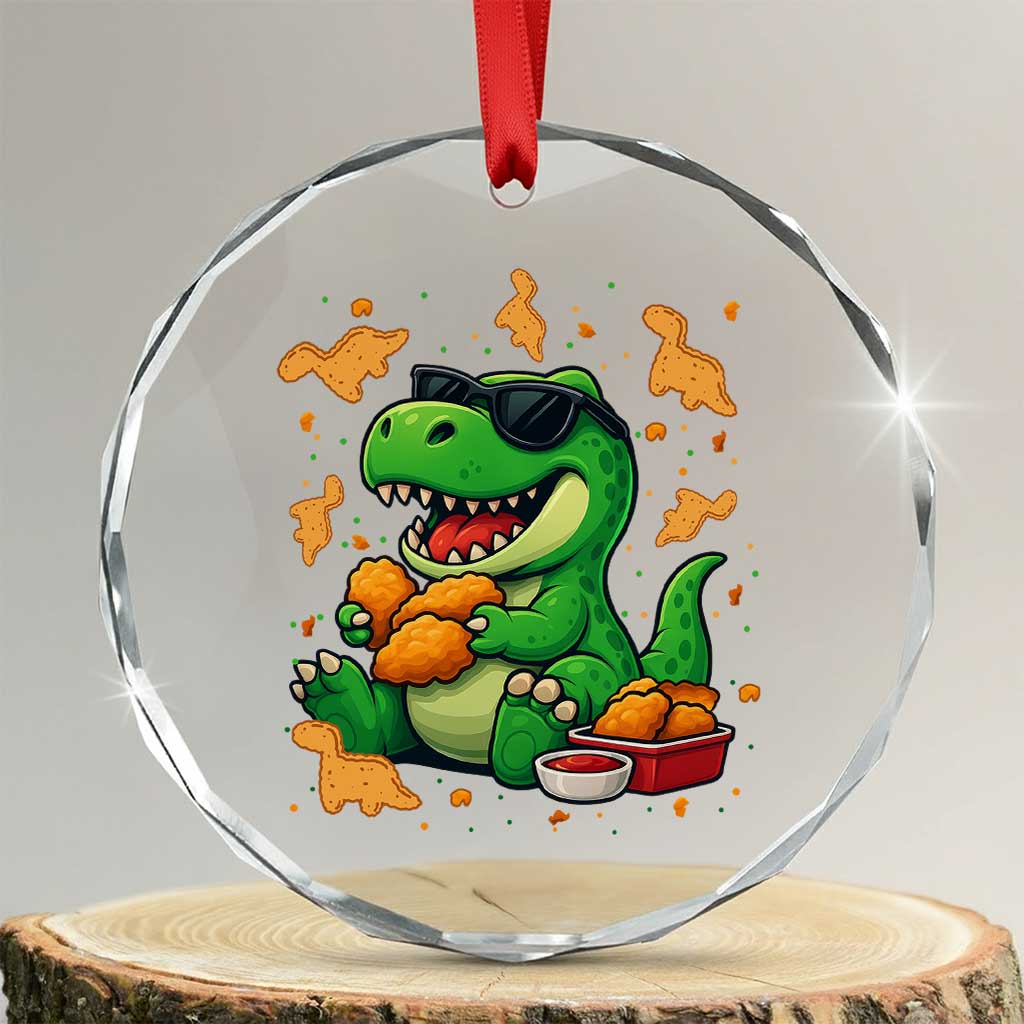 Funny Dinosaur Eating Chicken Nuggets Crystal Glass Ornament Food Lover Gift - Wonder Print Shop