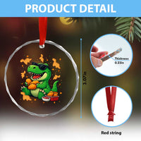 Funny Dinosaur Eating Chicken Nuggets Crystal Glass Ornament Food Lover Gift - Wonder Print Shop