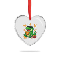 Funny Dinosaur Eating Chicken Nuggets Heart Crystal Glass Ornament Food Lover Gift - Wonder Print Shop