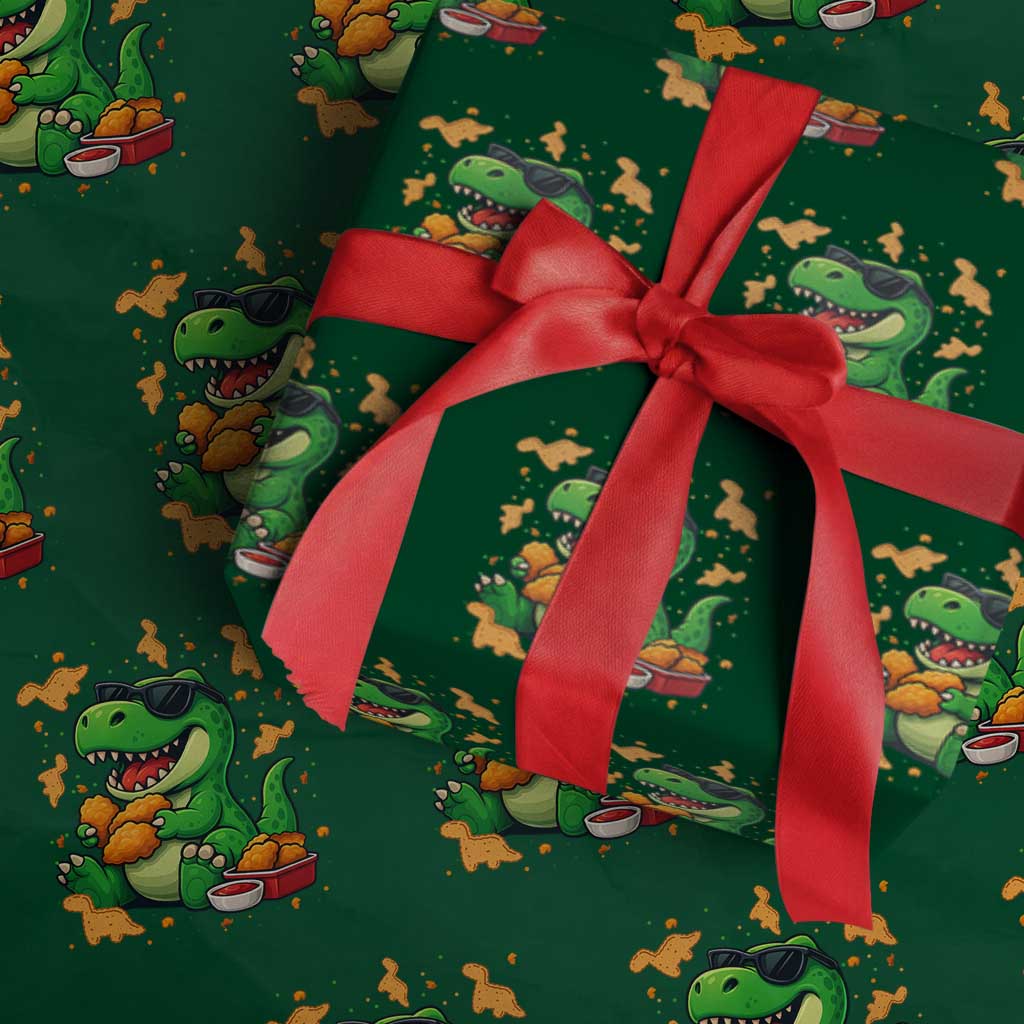 Funny Dinosaur Eating Chicken Nuggets Wrapping Paper Roll Food Lover Gift - Wonder Print Shop