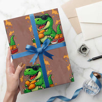 Funny Dinosaur Eating Chicken Nuggets Wrapping Paper Roll Food Lover Gift - Wonder Print Shop