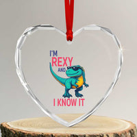 Funny Dinosaur Heart Crystal Glass Ornament I Am Rexy And I Know It - Wonder Print Shop