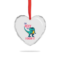 Funny Dinosaur Heart Crystal Glass Ornament I Am Rexy And I Know It - Wonder Print Shop