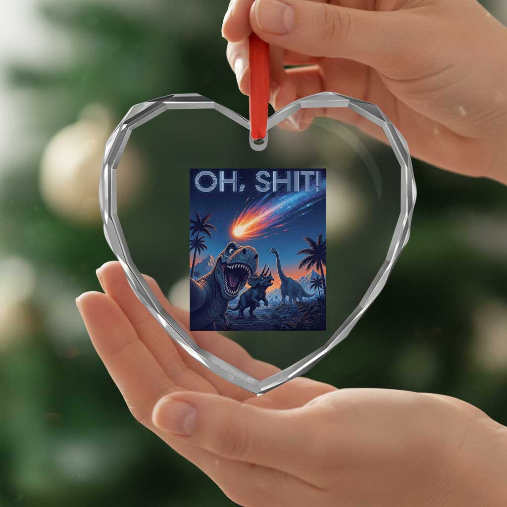 Funny Dinosaur Meteorite Heart Crystal Glass Ornament Astronomy Lover Gift