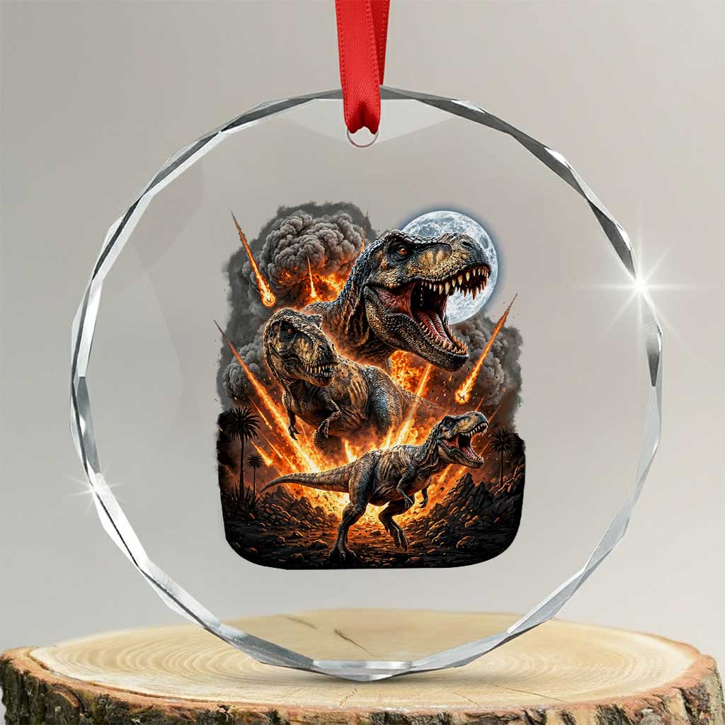 Funny Dinosaur Meteorite Strike Crystal Glass Ornament Epic Paleontology Gift