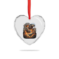 Funny Dinosaur Meteorite Strike Heart Crystal Glass Ornament Epic Paleontology Gift