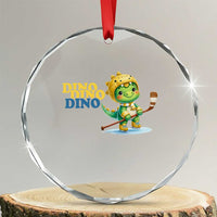 Funny Dinosaur Playing Ice Hockey Crystal Glass Ornament Gift For Dino Lovers - Wonder Print Shop