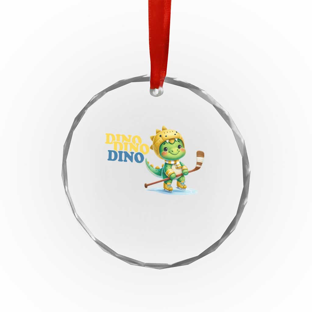 Funny Dinosaur Playing Ice Hockey Crystal Glass Ornament Gift For Dino Lovers - Wonder Print Shop