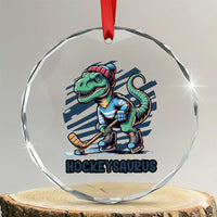 Funny Dinosaur Playing Ice Hockey Crystal Glass Ornament Hockeysaurus Gift For Kids - Wonder Print Shop