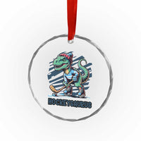 Funny Dinosaur Playing Ice Hockey Crystal Glass Ornament Hockeysaurus Gift For Kids - Wonder Print Shop