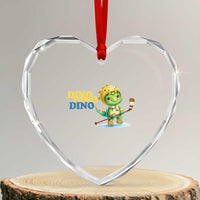 Funny Dinosaur Playing Ice Hockey Heart Crystal Glass Ornament Gift For Dino Lovers - Wonder Print Shop