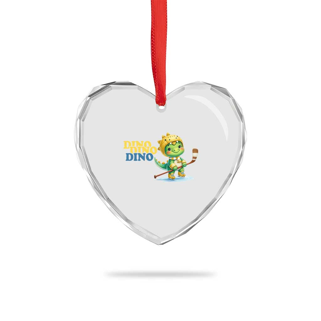 Funny Dinosaur Playing Ice Hockey Heart Crystal Glass Ornament Gift For Dino Lovers - Wonder Print Shop