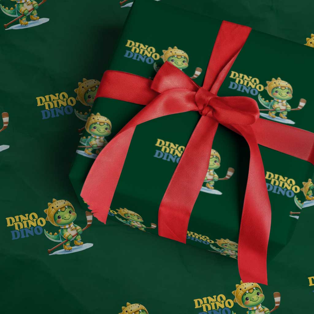 Funny Dinosaur Playing Ice Hockey Wrapping Paper Roll Gift For Dino Lovers - Wonder Print Shop