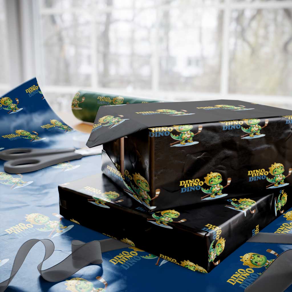Funny Dinosaur Playing Ice Hockey Wrapping Paper Roll Gift For Dino Lovers - Wonder Print Shop