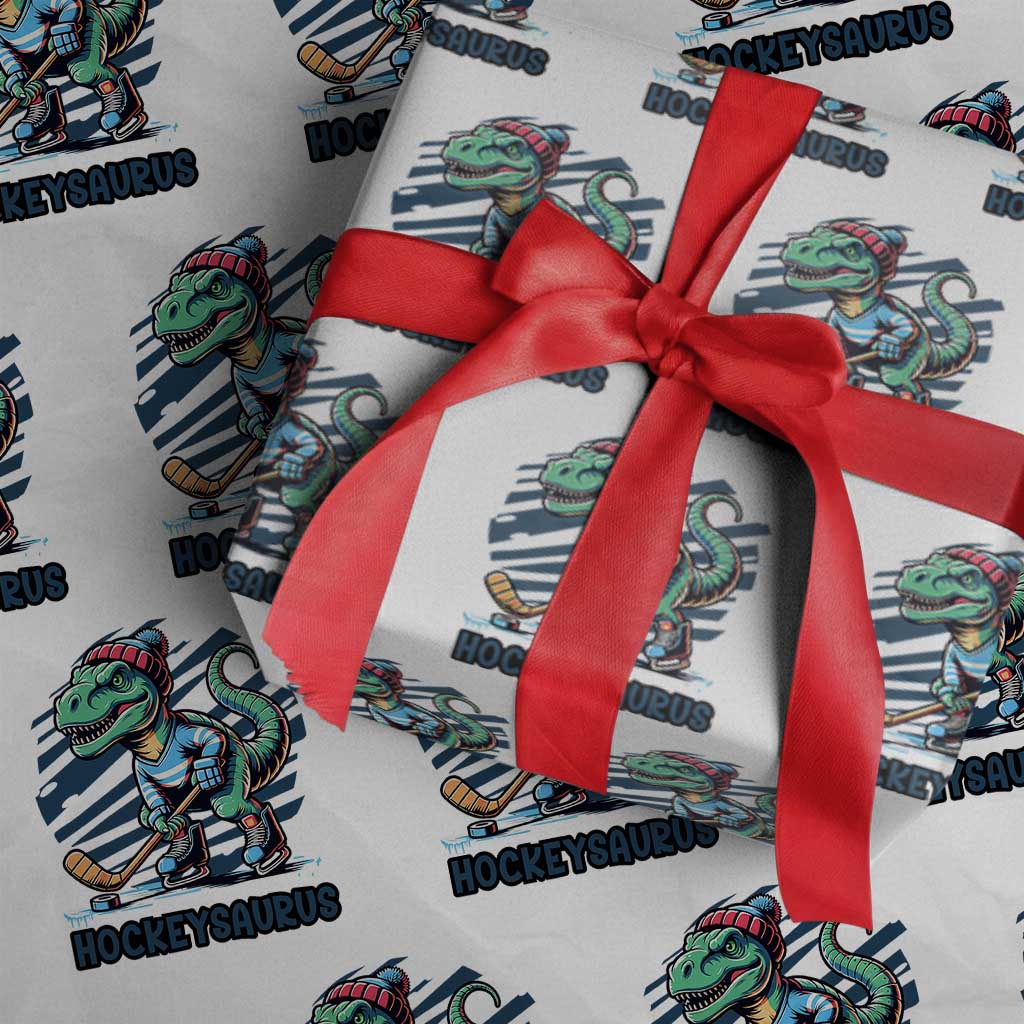 Funny Dinosaur Playing Ice Hockey Wrapping Paper Roll Hockeysaurus Gift For Kids - Wonder Print Shop