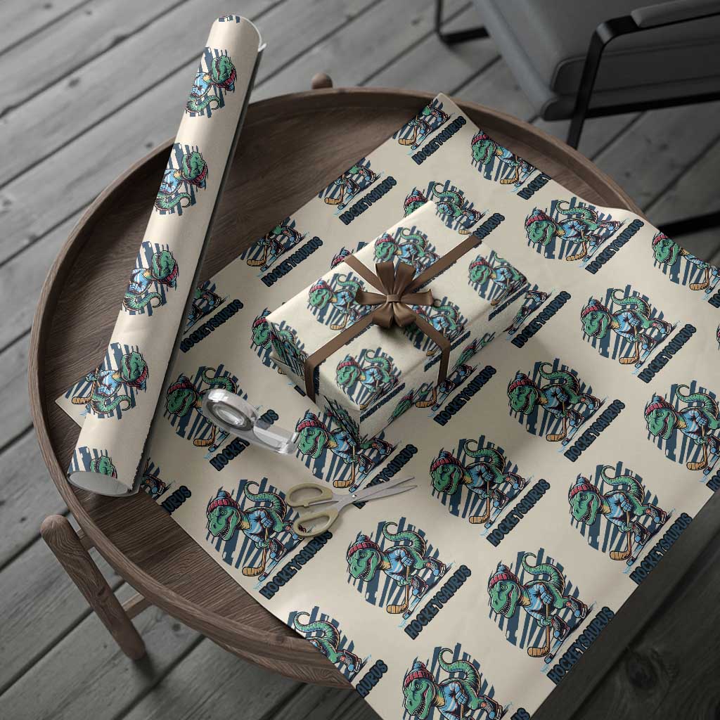 Funny Dinosaur Playing Ice Hockey Wrapping Paper Roll Hockeysaurus Gift For Kids - Wonder Print Shop