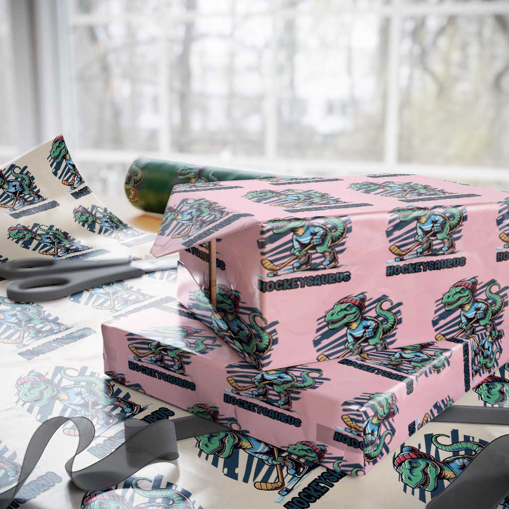 Funny Dinosaur Playing Ice Hockey Wrapping Paper Roll Hockeysaurus Gift For Kids - Wonder Print Shop