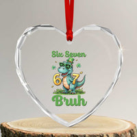 Funny Dinosaur Says Six Seven Heart Crystal Glass Ornament St Patricks Day