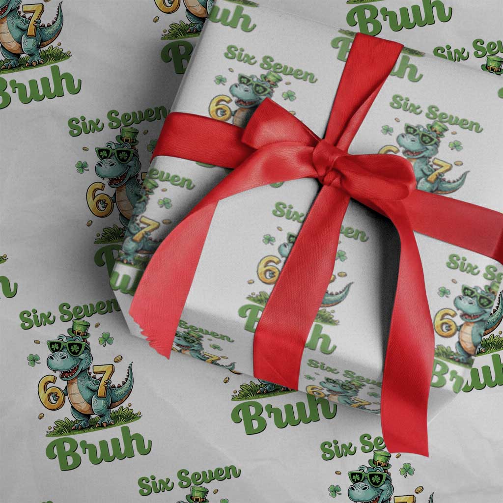 Funny Dinosaur Says Six Seven Wrapping Paper Roll St Patricks Day