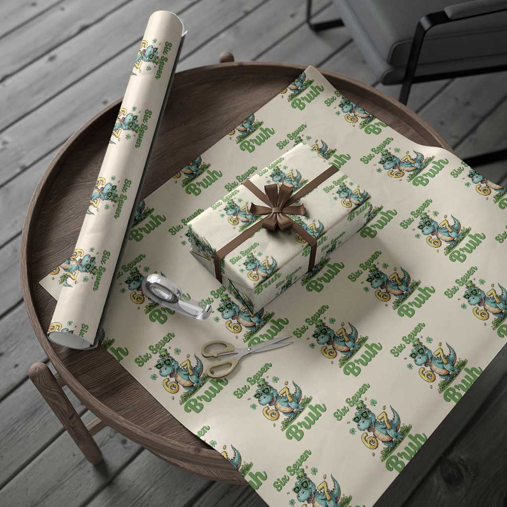 Funny Dinosaur Says Six Seven Wrapping Paper Roll St Patricks Day