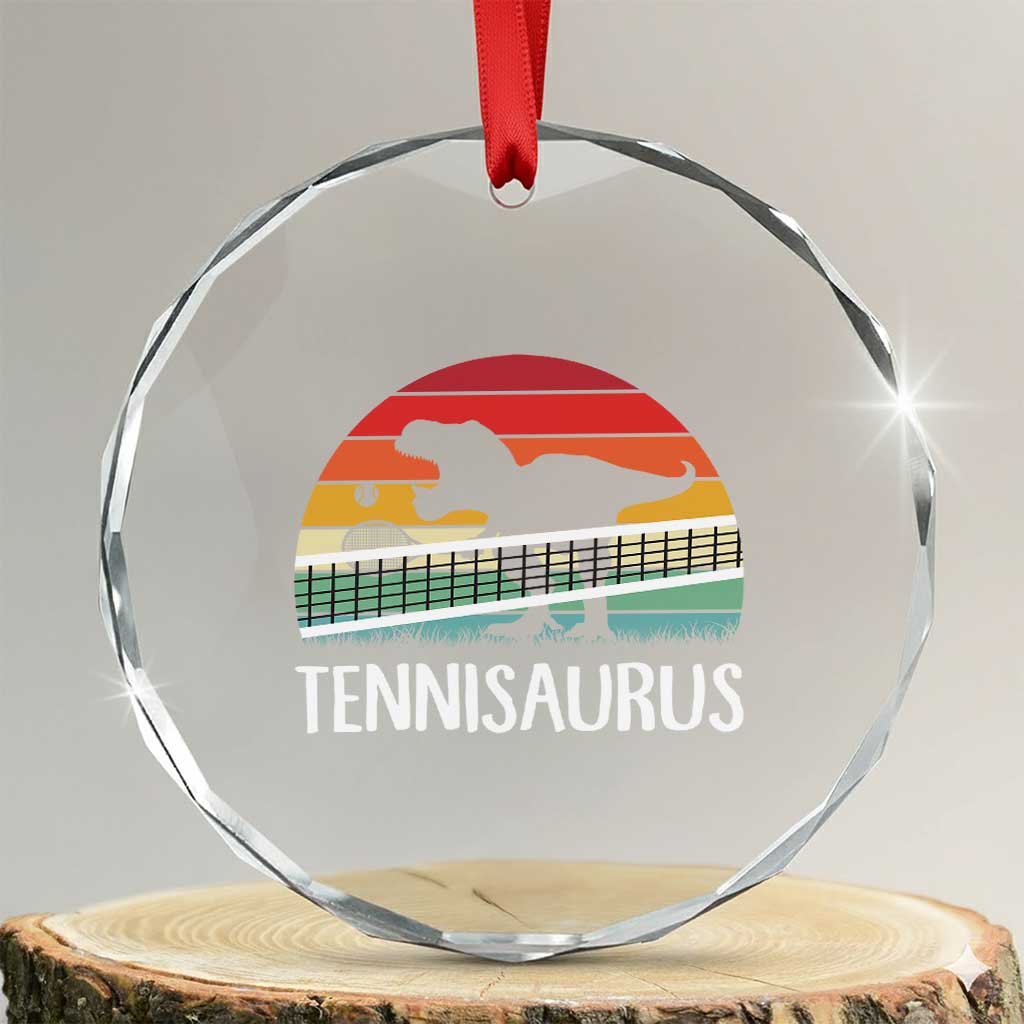 Funny Dinosaur Tennis Player Gift Crystal Glass Ornament Tennisaurus - Wonder Print Shop