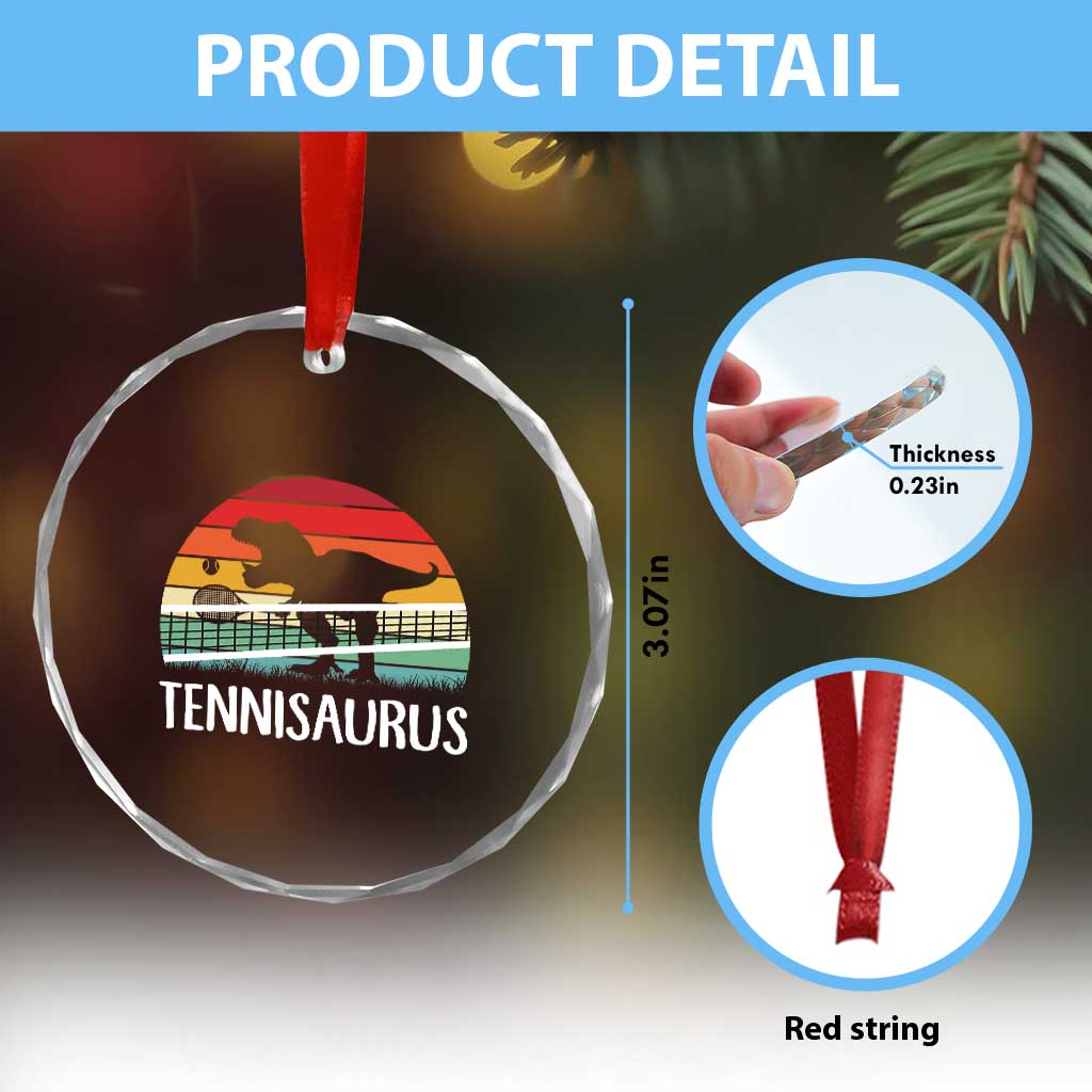 Funny Dinosaur Tennis Player Gift Crystal Glass Ornament Tennisaurus - Wonder Print Shop