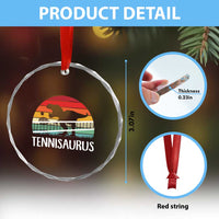 Funny Dinosaur Tennis Player Gift Crystal Glass Ornament Tennisaurus - Wonder Print Shop