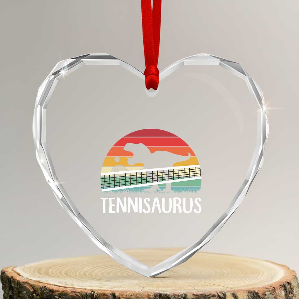 Funny Dinosaur Tennis Player Gift Heart Crystal Glass Ornament Tennisaurus - Wonder Print Shop